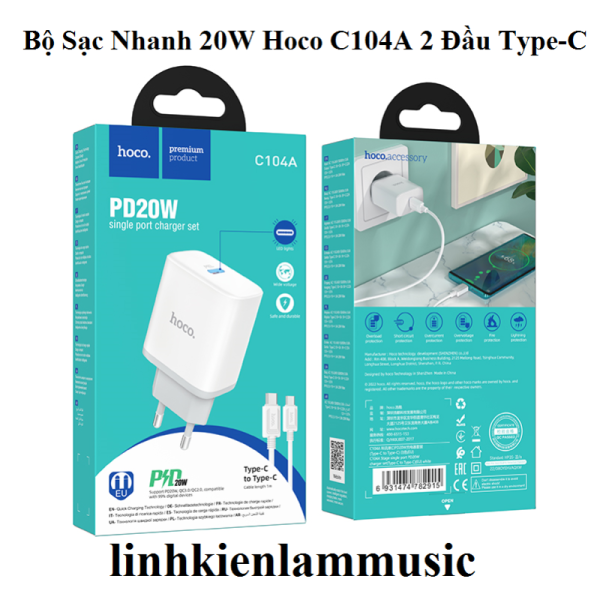 Bộ Sạc Nhanh 20W Hoco C104A 2 Đầu Type-C