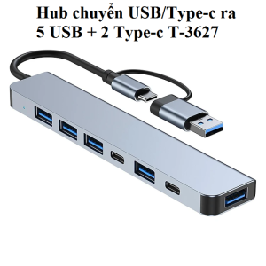 Hub chuyển USB/Type-c ra 5 USB + 2 Type-c T-3627