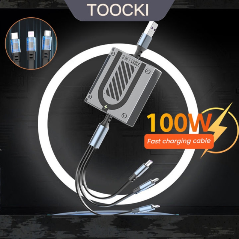 Cáp Sạc Nhanh 100W 3 Đầu Rút Toocki Vuông