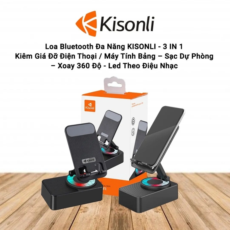 Loa Bluetooth Kisonli M1 3in1 (Kiêm Giá Đỡ – Xoay 360 Độ - Led Theo Điệu Nhạc)