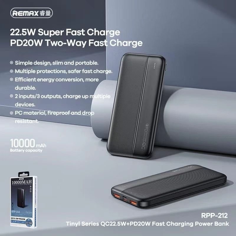 Pin Dự Phòng Sạc Nhanh 22.5W Remax RPP-212 10.000mAh  (DD)