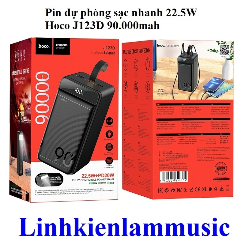 Pin Dự Phòng Sạc Nhanh 22.5W Hoco J123D 90.000mah