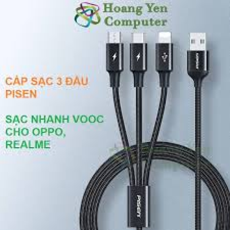 Cáp Sạc Nhanh 18W 3 đầu Pisen AP06