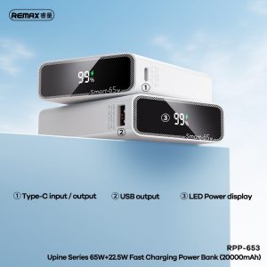 Pin dự phòng sạc nhanh 65W Remax RPP-653 20.000mAh. sạc được laptop (VN)