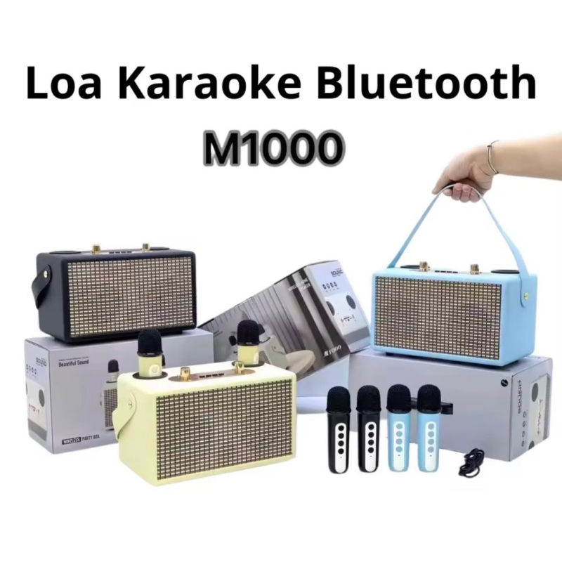 Loa Karaoke bluetooth WIRELESS PARTY BOX M1000. Kèm 2 micro