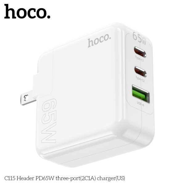 Cốc sạc nhanh 65W Hoco C115 (2USB + 1 Type-c)