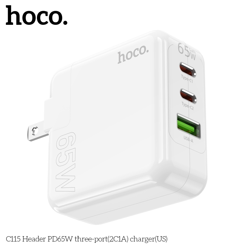 Cốc sạc nhanh 65W Hoco C115 (2USB + 1 Type-c)