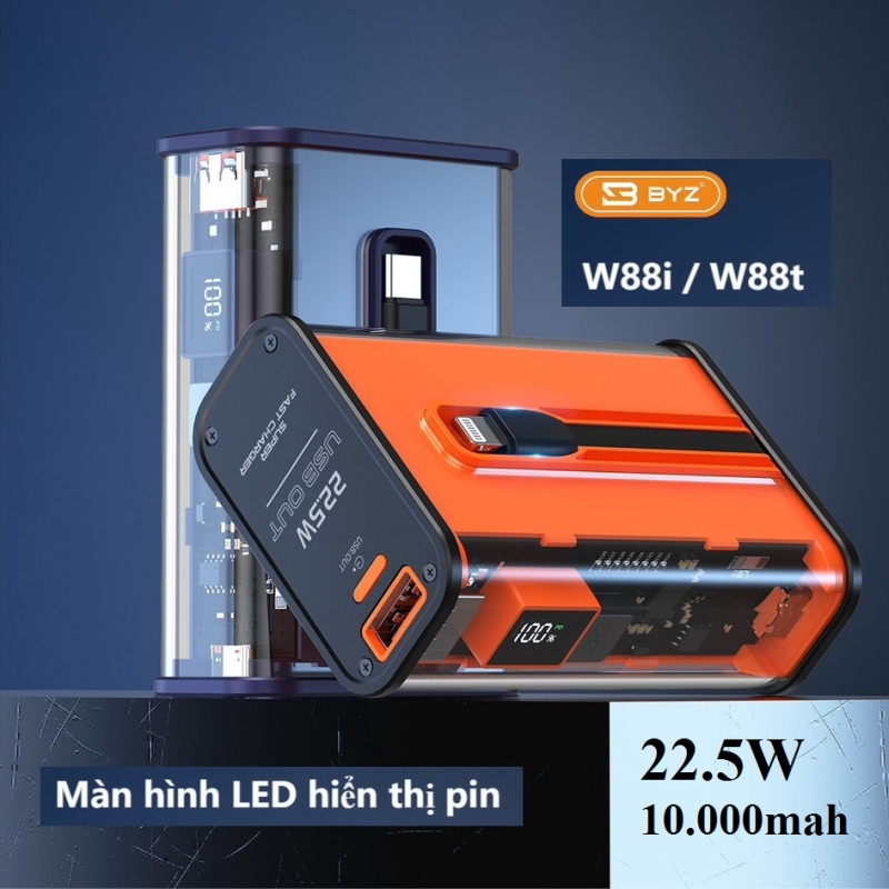 Pin Dự Phòng Sạc Nhanh 22.5W Trong Suốt BYZ W88i 10.000mah///(VN) (DD)