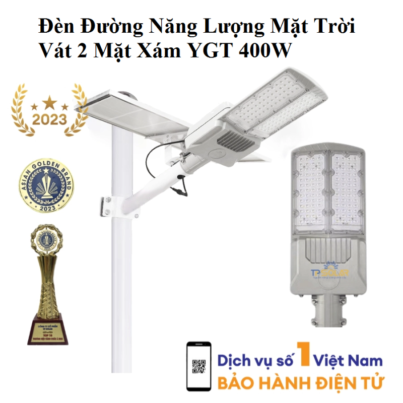 Đèn Đường Năng Lượng Mặt Trời Vát 2 Mặt Xám YGT 400W (đặt trước 2 tiếng)