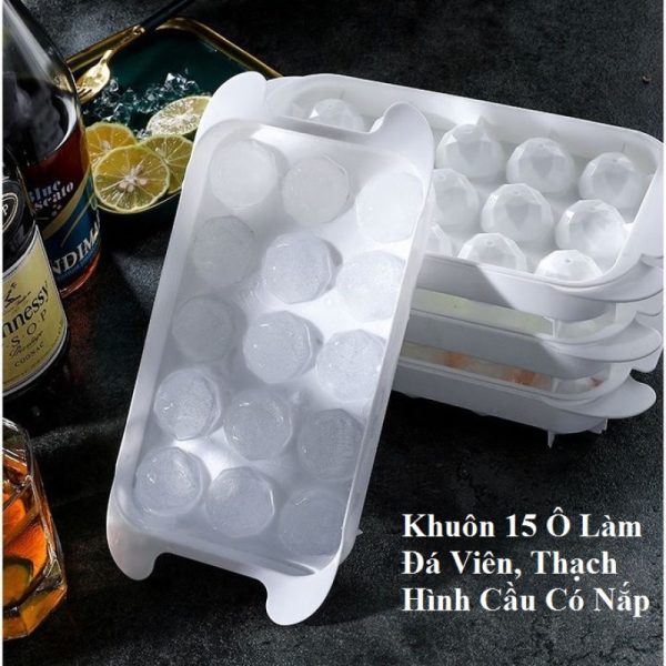 Khuôn 15 Ô Làm Đá Viên, Thạch Hình Cầu Có Nắp