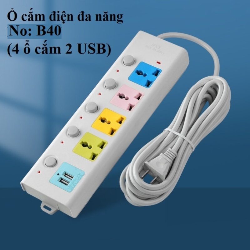 Ổ Cắm điện đa Năng No: B40 (4 ổ Cắm 2 USB)