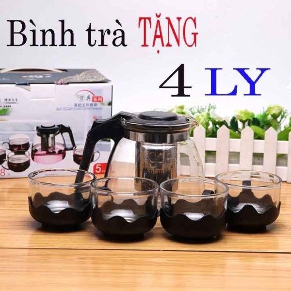 Bộ Bình Lọc Trà 4 Ly Thủy Tinh