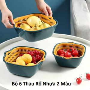 Bộ 6 Thau Rổ Nhựa 2 Màu Vuông