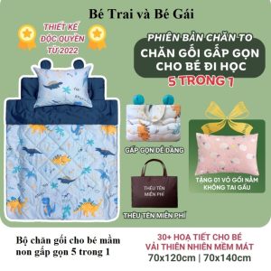 Bộ Chăn Gối Cho Bé Mầm Non Gấp Gọn 5 Trong 1