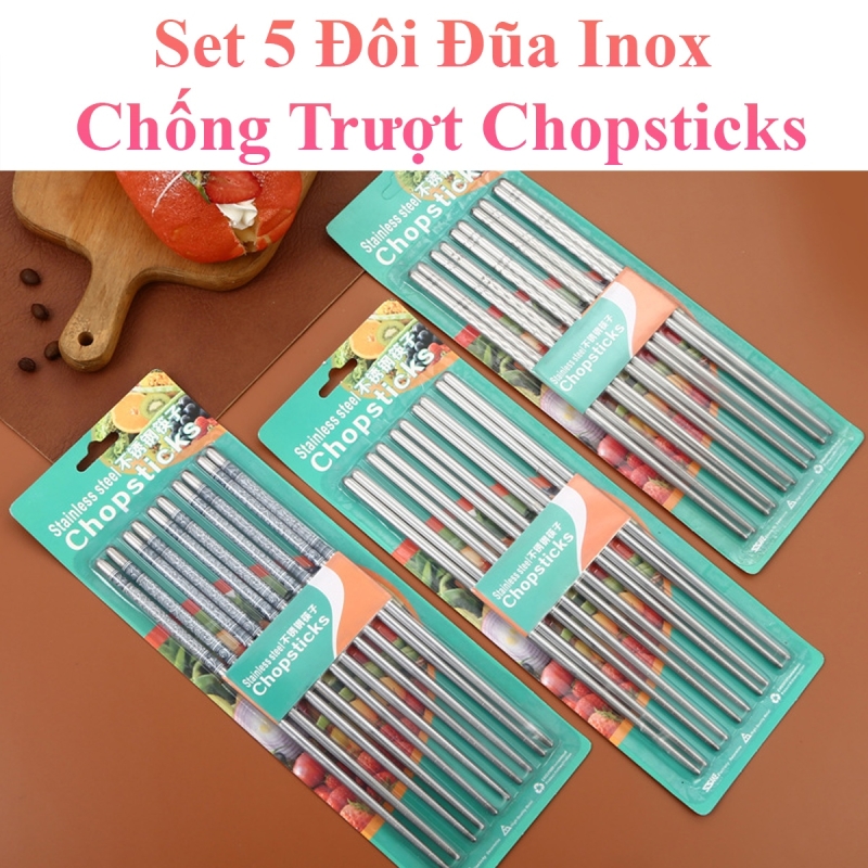 Set 5 Đôi Đũa Inox Chống Trượt Chopsticks