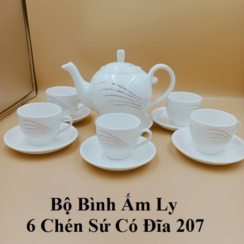 Bộ Bình Ấm Ly 6 Chén Sứ Có Đĩa 207