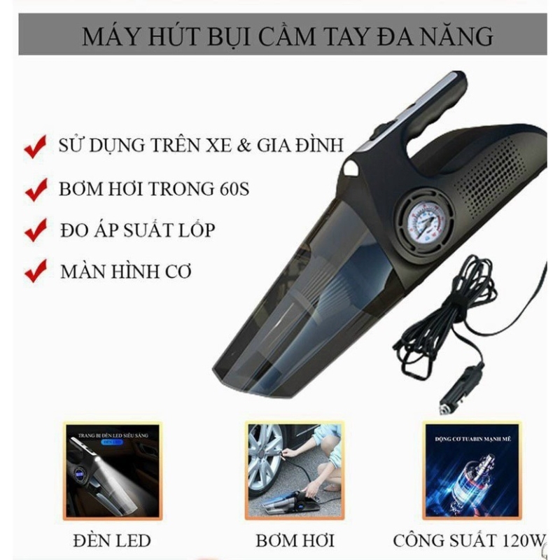 Máy Hút Bụi Kiêm Bơm Lớp Chuyên Dụng 4IN1 Có Đồng Hồ Cơ