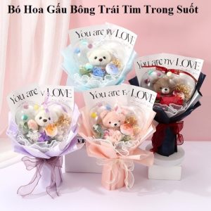 Bó Hoa Gấu Bông Trái Tim Trong Suốt