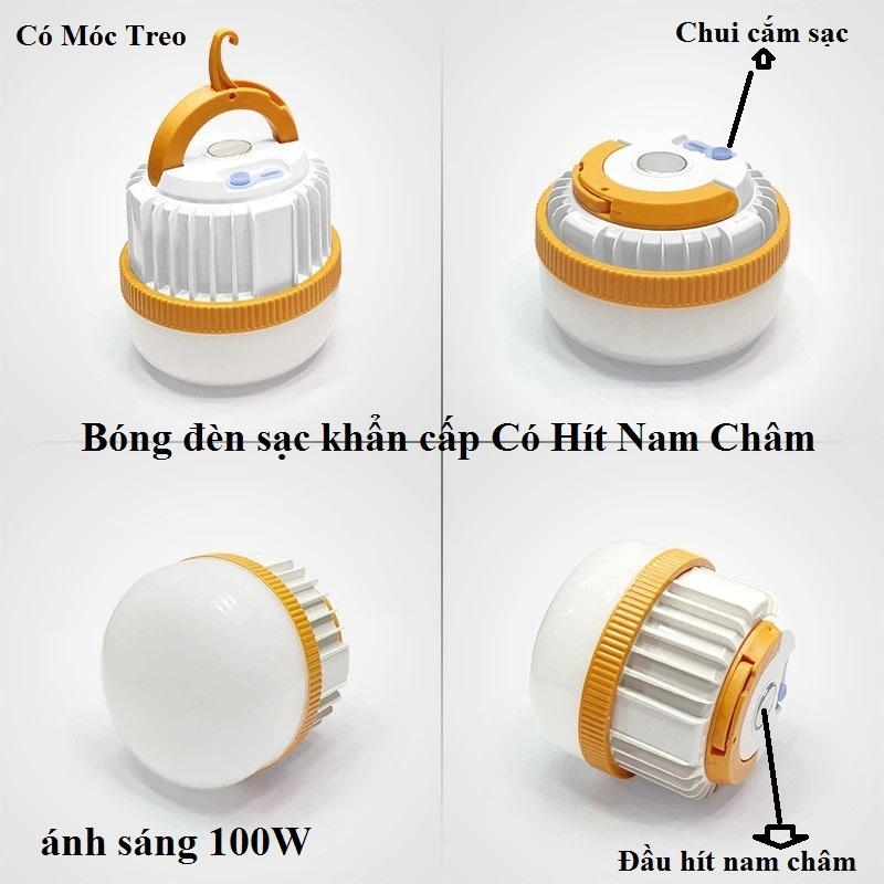 Bóng đèn Sạc Khẩn Cấp Có Hít Nam Châm 100W