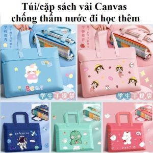 Túi/cặp Sách Vải Canvas Chống Thấm Nước đi Học Thêm