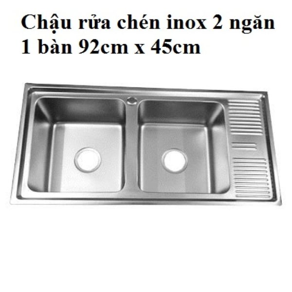 Chậu rửa chén inox 2 ngăn 1 bàn 92cm x 45cm (đặt trước 2 tiếng)