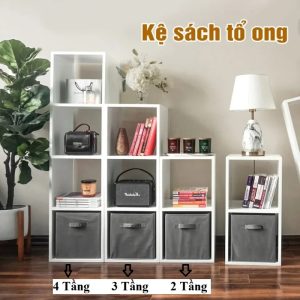 Kệ Gỗ Ô Vuông Màu Trắng 4 Tầng