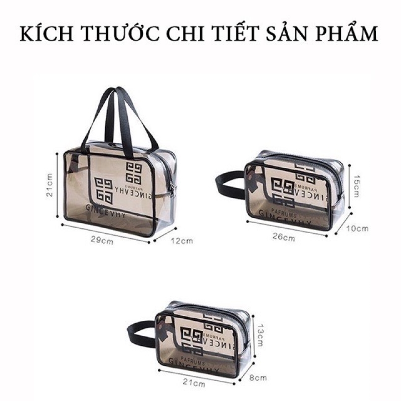 Set 3 Túi Trong Đựng Mỹ Phẩm Du Lịch Đen Trong