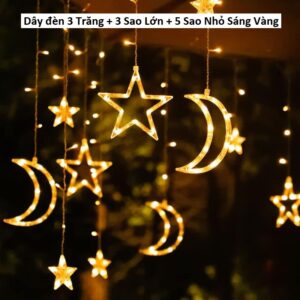 Dây đèn 3 Trăng + 3 Sao Lớn + 5 Sao Nhỏ Sáng Vàng. DP