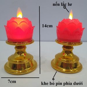 Đèn Thờ Hoa Sen Dùng Pin Mini Lắc Lư đế Vàng