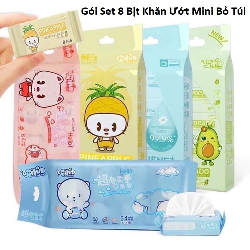 Gói Set 8 Bịt Khăn Ướt Mini Bỏ Túi