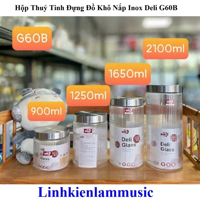 Hộp Thuỷ Tinh Đựng Đồ Khô Nắp Inox Deli G60B 900ml