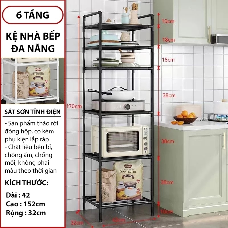 Kệ Để Đồ Đa Năng Nhà Bếp, Phòng Khách 6 Tầng Khung Thép Cacbon