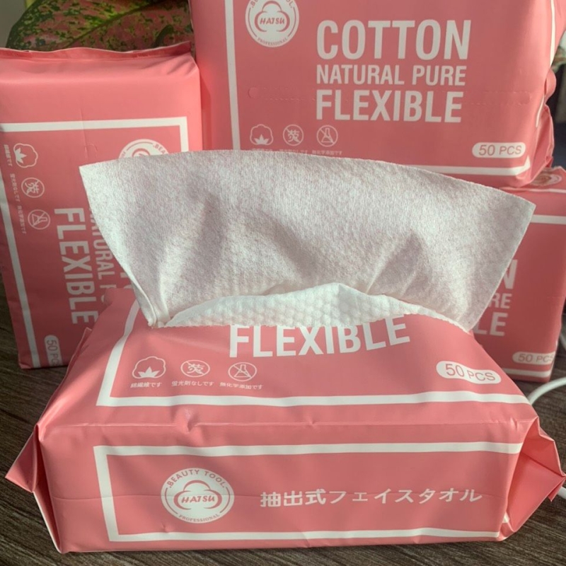 Khăn Giấy Lau mặt Khô Dùng 1 Lần Cotton Natural Flexible 50 tờ 16x20cm///