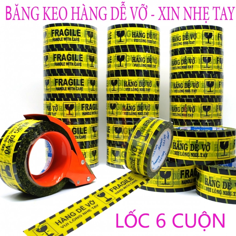 Băng Keo Hàng Dễ Vỡ 100 Da (1 Lốc 6 Cuộn)