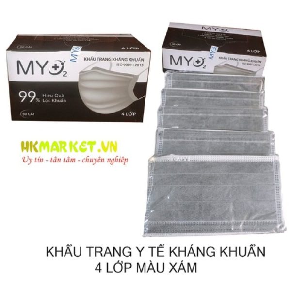 Khẩu Trang Y Tế MYO2 4 Lớp (Hộp 50 cái) Màu Xám