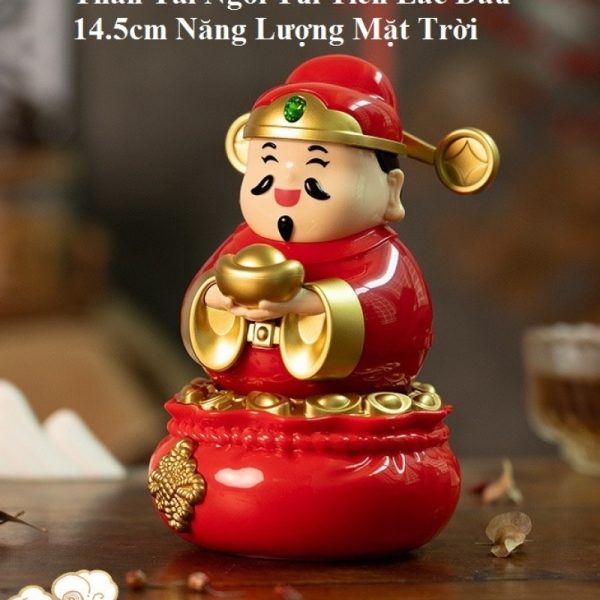 Thần Tài Ngồi Túi Tiền Lắc Đầu 14.5cm Năng Lượng Mặt Trời