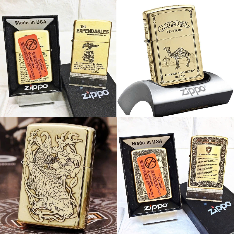 Hột Quẹt Zippo đồng Khối Armor Khắc Nhiều Hình (full Hộp Tem Đỏ) Giao Ngẫu Nhiên