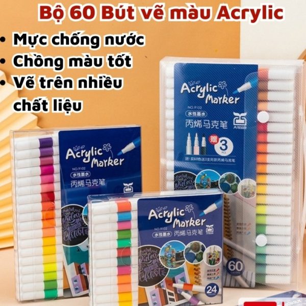 Bộ 48 Bút Màu Acrylic Marker Chống Nước Vẽ Trên Mọi Chất Liệu.