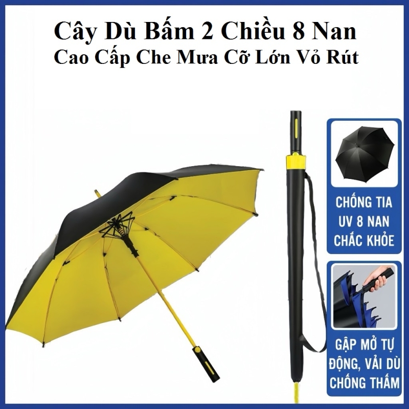 Cây Dù Bấm 2 Chiều 8 Nan Cao Cấp Che Mưa Cỡ Lớn Vỏ Rút