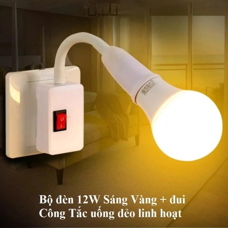 Bộ đèn 12W Sáng Vàng + đui Công Tắc Uống Dẻo Linh Hoạt