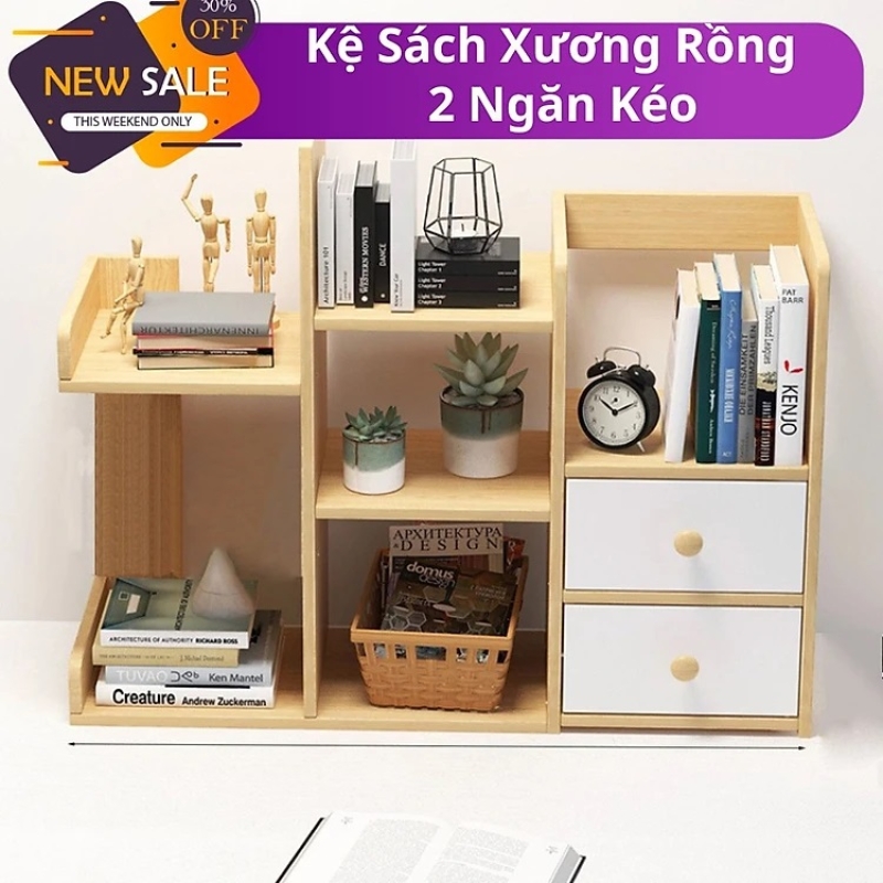 Kệ Sách Gỗ xương rồng 2 ngăn kéo HD-064/050 (48 x 40 x 17cm)