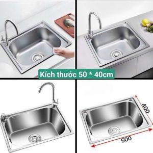 Chậu rửa chén inox 1 ngăn 50 x 40cm