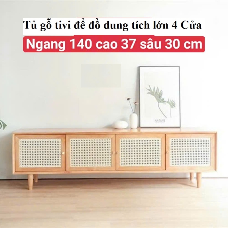 Tủ Gỗ Tivi để đồ Dung Tích Lớn 4 Cửa 140 X 37 X 30cm