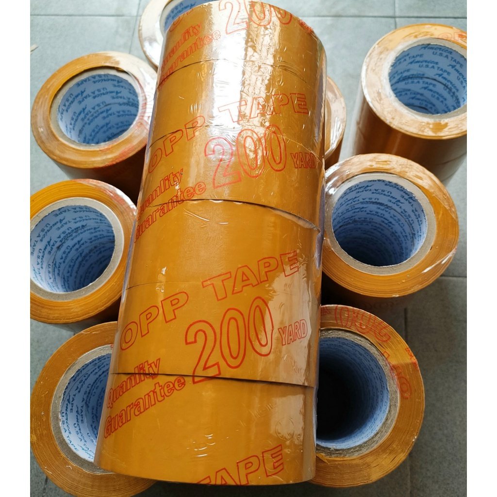 Băng keo 200 yead màu vàng, chuyên dán thùng carton, dán giấy, hộp, date mới siêu dính – xuonggiacongthaoduoc