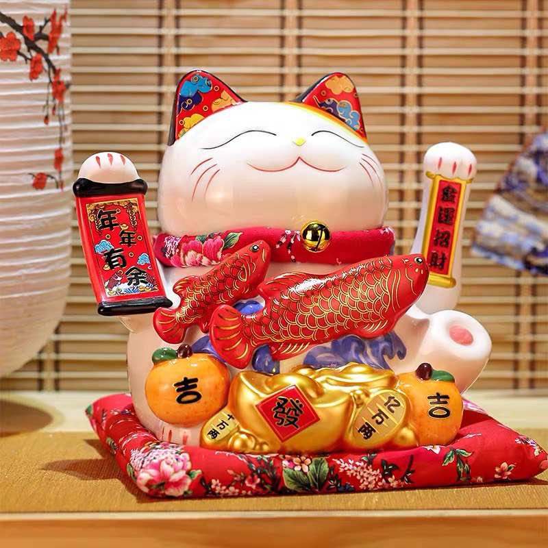 Mèo Thần Tài Sứ , Mèo May Mắn Maneki Neko 26 cm. Vẩy Tay Gọi Khách BÁT  PHƯƠNG KHAI TÀI | Shopee Việt Nam