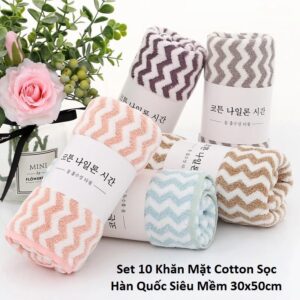 Set 10 Khăn Mặt Cotton Sọc Hàn Quốc Siêu Mềm 30x50cm