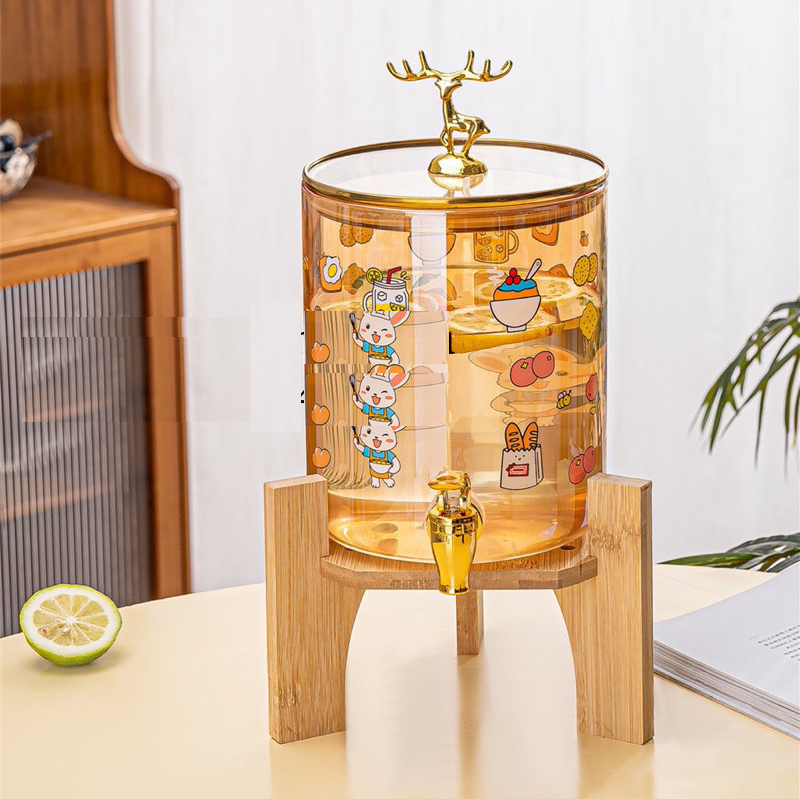 Bình Đựng Nước Thủy Tinh Hình Hươu (kèm Đế Gỗ) 2.6L