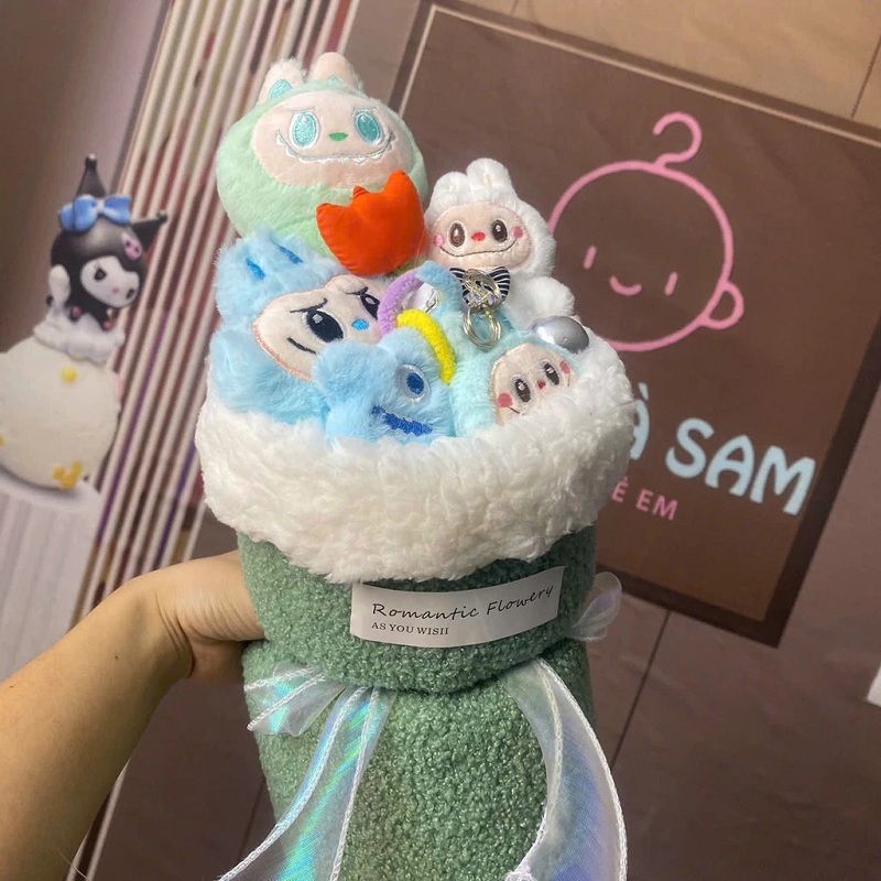 Bóa Hoa Gấu Bông Labubu Vải Len Bóa Hoa Gấu Bông Labubu Vải Len