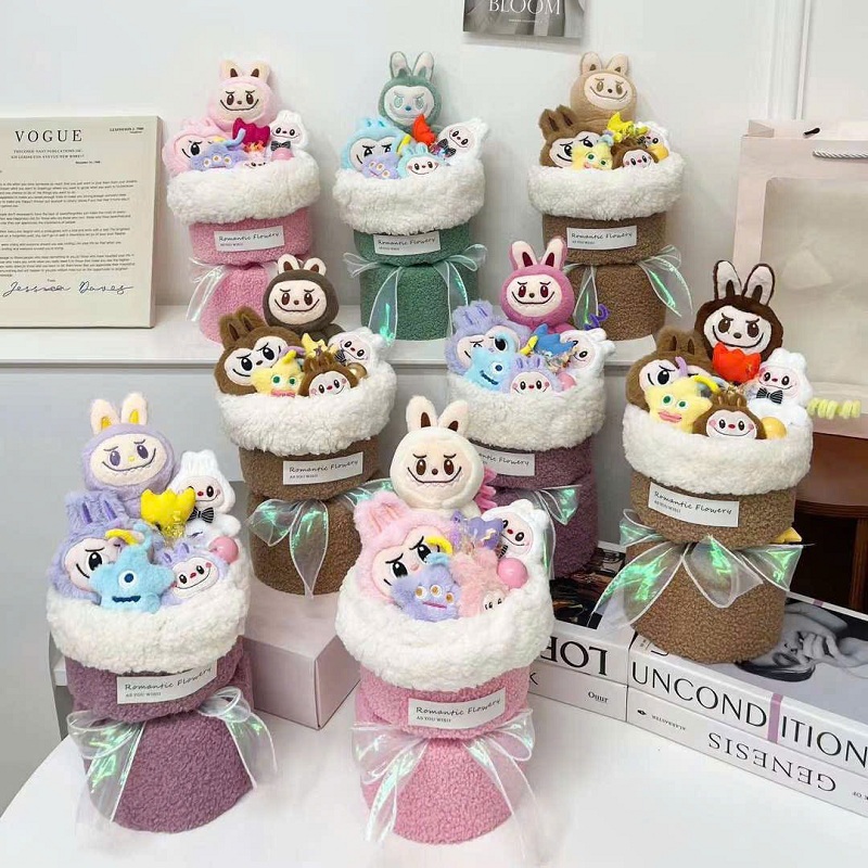 Bóa Hoa Gấu Bông Labubu Vải Len Bóa Hoa Gấu Bông Labubu Vải Len