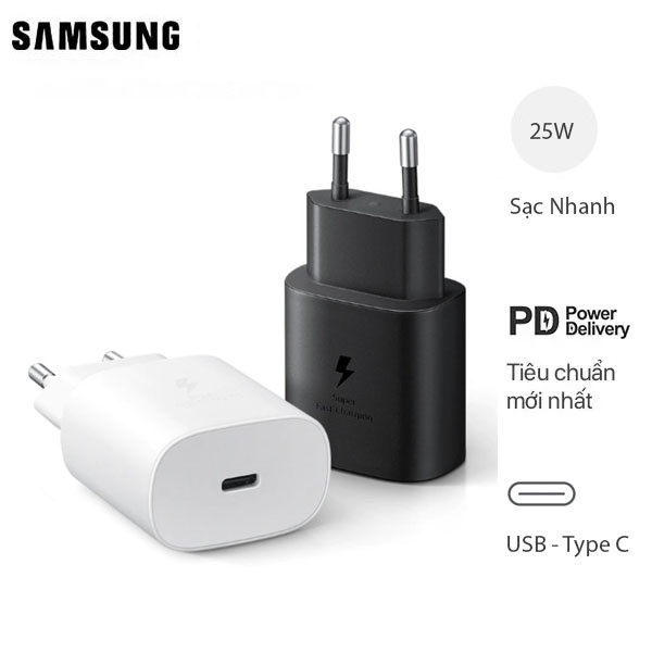Cóc sạc nhanh (màu đen) Samsung 25w Note10 zin linh kiện 1 cổng type-c đóng bịch G6 18w [BH 6 tháng]